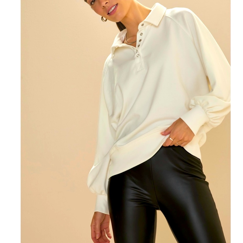 Ivory 1/4 Button Up Oversized Pullover
